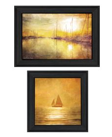 Trendy Decor 4U "Golden Solo Sailboats" Framed Wall Art for Living Room, Wall Art Print for Home Decor, Bedroom Wall Art by Bluebird Barn