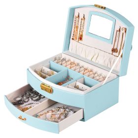 2-Layer Jewelry Box for Women Girls Lockable Leather Jewelry Organizer Jewelry Travel Case for Rings Earrings Necklaces Bracelets (Option: JewelryBox(MintBlue))